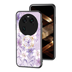 Handyhülle Silikon Hülle Rahmen Schutzhülle Spiegel Blumen S01 für Oppo Find X6 Pro 5G Helles Lila