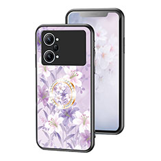 Handyhülle Silikon Hülle Rahmen Schutzhülle Spiegel Blumen S01 für Oppo K10 Pro 5G Helles Lila