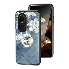 Handyhülle Silikon Hülle Rahmen Schutzhülle Spiegel Blumen S01 für Oppo Reno10 5G Blau