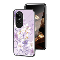 Handyhülle Silikon Hülle Rahmen Schutzhülle Spiegel Blumen S01 für Oppo Reno10 5G Helles Lila