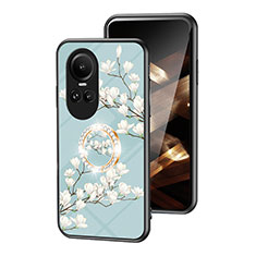 Handyhülle Silikon Hülle Rahmen Schutzhülle Spiegel Blumen S01 für Oppo Reno10 Pro 5G Cyan