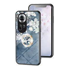 Handyhülle Silikon Hülle Rahmen Schutzhülle Spiegel Blumen S01 für Oppo Reno11 5G Blau