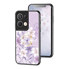 Handyhülle Silikon Hülle Rahmen Schutzhülle Spiegel Blumen S01 für Oppo Reno8 Pro+ Plus 5G Helles Lila