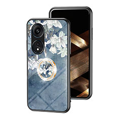 Handyhülle Silikon Hülle Rahmen Schutzhülle Spiegel Blumen S01 für Oppo Reno8 T 4G Blau