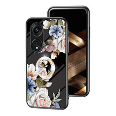 Handyhülle Silikon Hülle Rahmen Schutzhülle Spiegel Blumen S01 für Oppo Reno8 T 4G Schwarz