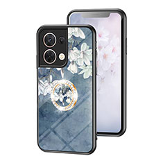 Handyhülle Silikon Hülle Rahmen Schutzhülle Spiegel Blumen S01 für Oppo Reno9 5G Blau