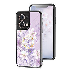 Handyhülle Silikon Hülle Rahmen Schutzhülle Spiegel Blumen S01 für Oppo Reno9 5G Helles Lila