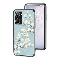 Handyhülle Silikon Hülle Rahmen Schutzhülle Spiegel Blumen S01 für Realme 10 4G Cyan