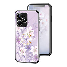 Handyhülle Silikon Hülle Rahmen Schutzhülle Spiegel Blumen S01 für Realme C51 Helles Lila