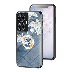 Handyhülle Silikon Hülle Rahmen Schutzhülle Spiegel Blumen S01 für Realme C55 Blau