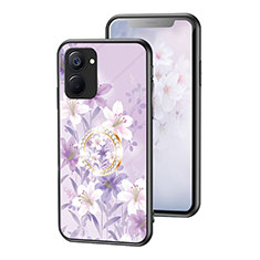 Handyhülle Silikon Hülle Rahmen Schutzhülle Spiegel Blumen S01 für Realme Q5x 5G Helles Lila