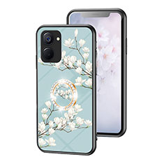 Handyhülle Silikon Hülle Rahmen Schutzhülle Spiegel Blumen S01 für Realme V20 5G Cyan