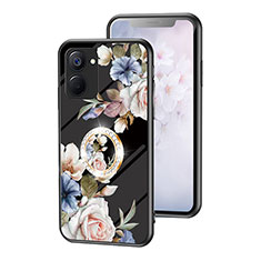 Handyhülle Silikon Hülle Rahmen Schutzhülle Spiegel Blumen S01 für Realme V30t 5G Schwarz