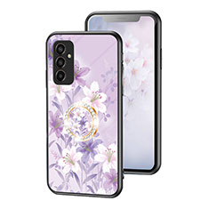 Handyhülle Silikon Hülle Rahmen Schutzhülle Spiegel Blumen S01 für Samsung Galaxy F13 4G Helles Lila