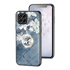 Handyhülle Silikon Hülle Rahmen Schutzhülle Spiegel Blumen S01 für Samsung Galaxy M53 5G Blau