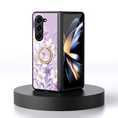 Handyhülle Silikon Hülle Rahmen Schutzhülle Spiegel Blumen S01 für Samsung Galaxy Z Fold5 5G Helles Lila