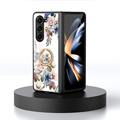 Handyhülle Silikon Hülle Rahmen Schutzhülle Spiegel Blumen S01 für Samsung Galaxy Z Fold5 5G Weiß