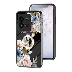 Handyhülle Silikon Hülle Rahmen Schutzhülle Spiegel Blumen S01 für Vivo iQOO 10 Pro 5G Schwarz