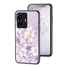 Handyhülle Silikon Hülle Rahmen Schutzhülle Spiegel Blumen S01 für Vivo iQOO Z6 Lite 5G Helles Lila