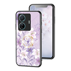 Handyhülle Silikon Hülle Rahmen Schutzhülle Spiegel Blumen S01 für Vivo T1 Pro 5G Helles Lila