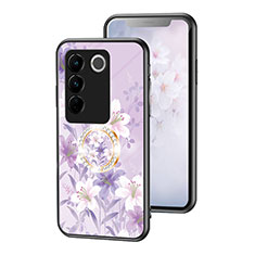 Handyhülle Silikon Hülle Rahmen Schutzhülle Spiegel Blumen S01 für Vivo V27 Pro 5G Helles Lila