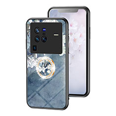 Handyhülle Silikon Hülle Rahmen Schutzhülle Spiegel Blumen S01 für Vivo X80 Pro 5G Blau