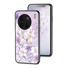 Handyhülle Silikon Hülle Rahmen Schutzhülle Spiegel Blumen S01 für Vivo X90 Pro 5G Helles Lila