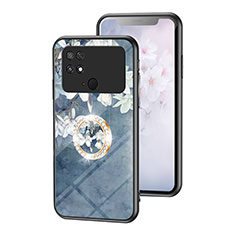 Handyhülle Silikon Hülle Rahmen Schutzhülle Spiegel Blumen S01 für Xiaomi Poco C40 Blau