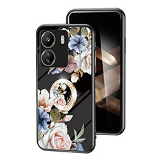 Handyhülle Silikon Hülle Rahmen Schutzhülle Spiegel Blumen S01 für Xiaomi Poco C65 Schwarz