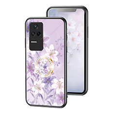 Handyhülle Silikon Hülle Rahmen Schutzhülle Spiegel Blumen S01 für Xiaomi Poco F4 5G Helles Lila