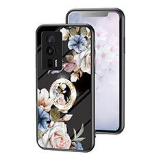 Handyhülle Silikon Hülle Rahmen Schutzhülle Spiegel Blumen S01 für Xiaomi Poco F5 Pro 5G Schwarz