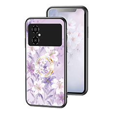 Handyhülle Silikon Hülle Rahmen Schutzhülle Spiegel Blumen S01 für Xiaomi Redmi Note 11R 5G Helles Lila