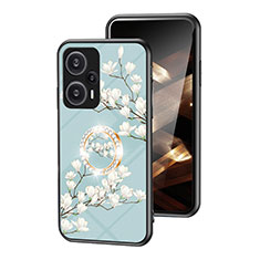 Handyhülle Silikon Hülle Rahmen Schutzhülle Spiegel Blumen S01 für Xiaomi Redmi Note 12 Turbo 5G Cyan