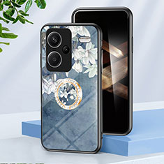 Handyhülle Silikon Hülle Rahmen Schutzhülle Spiegel Blumen S01 für Xiaomi Redmi Note 13 Pro+ Plus 5G Blau