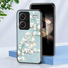 Handyhülle Silikon Hülle Rahmen Schutzhülle Spiegel Blumen S01 für Xiaomi Redmi Note 13 Pro+ Plus 5G Cyan