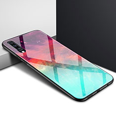 Handyhülle Silikon Hülle Rahmen Schutzhülle Spiegel Modisch Muster für Samsung Galaxy A70 Cyan