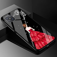 Handyhülle Silikon Hülle Rahmen Schutzhülle Spiegel Motiv Kleid Mädchen für Oppo A92s 5G Rot und Schwarz