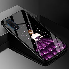 Handyhülle Silikon Hülle Rahmen Schutzhülle Spiegel Motiv Kleid Mädchen für Oppo Find X2 Violett und Schwarz