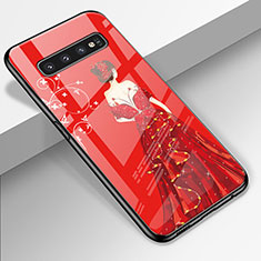 Handyhülle Silikon Hülle Rahmen Schutzhülle Spiegel Motiv Kleid Mädchen K01 für Samsung Galaxy S10 Rot