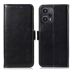 Handytasche Stand Schutzhülle Flip Leder Hülle A04D für Xiaomi Poco F5 5G Schwarz