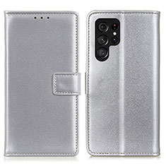 Handytasche Stand Schutzhülle Flip Leder Hülle A06D für Samsung Galaxy S22 Ultra 5G Silber