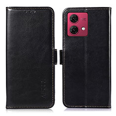 Handytasche Stand Schutzhülle Flip Leder Hülle A07D für Motorola Moto G84 5G Schwarz