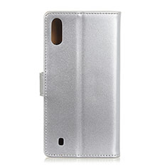 Handytasche Stand Schutzhülle Flip Leder Hülle A08D für Samsung Galaxy M01 Silber