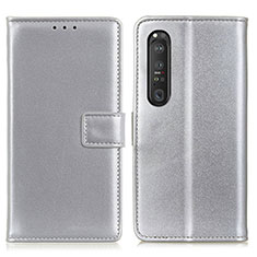 Handytasche Stand Schutzhülle Flip Leder Hülle A08D für Sony Xperia 1 III Silber