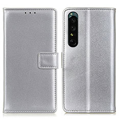 Handytasche Stand Schutzhülle Flip Leder Hülle A08D für Sony Xperia 1 IV SO-51C Silber