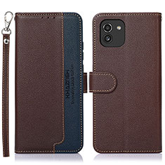 Handytasche Stand Schutzhülle Flip Leder Hülle A09D für Samsung Galaxy A03 Braun