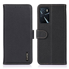 Handytasche Stand Schutzhülle Flip Leder Hülle B01H für Oppo A16 Schwarz