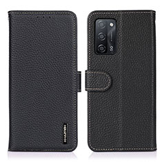 Handytasche Stand Schutzhülle Flip Leder Hülle B01H für Oppo A53s 5G Schwarz