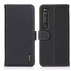 Handytasche Stand Schutzhülle Flip Leder Hülle B01H für Sony Xperia 1 III Schwarz