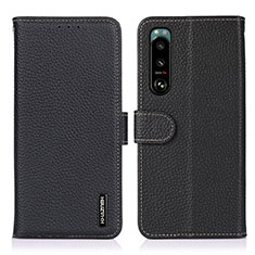 Handytasche Stand Schutzhülle Flip Leder Hülle B01H für Sony Xperia 5 III Schwarz